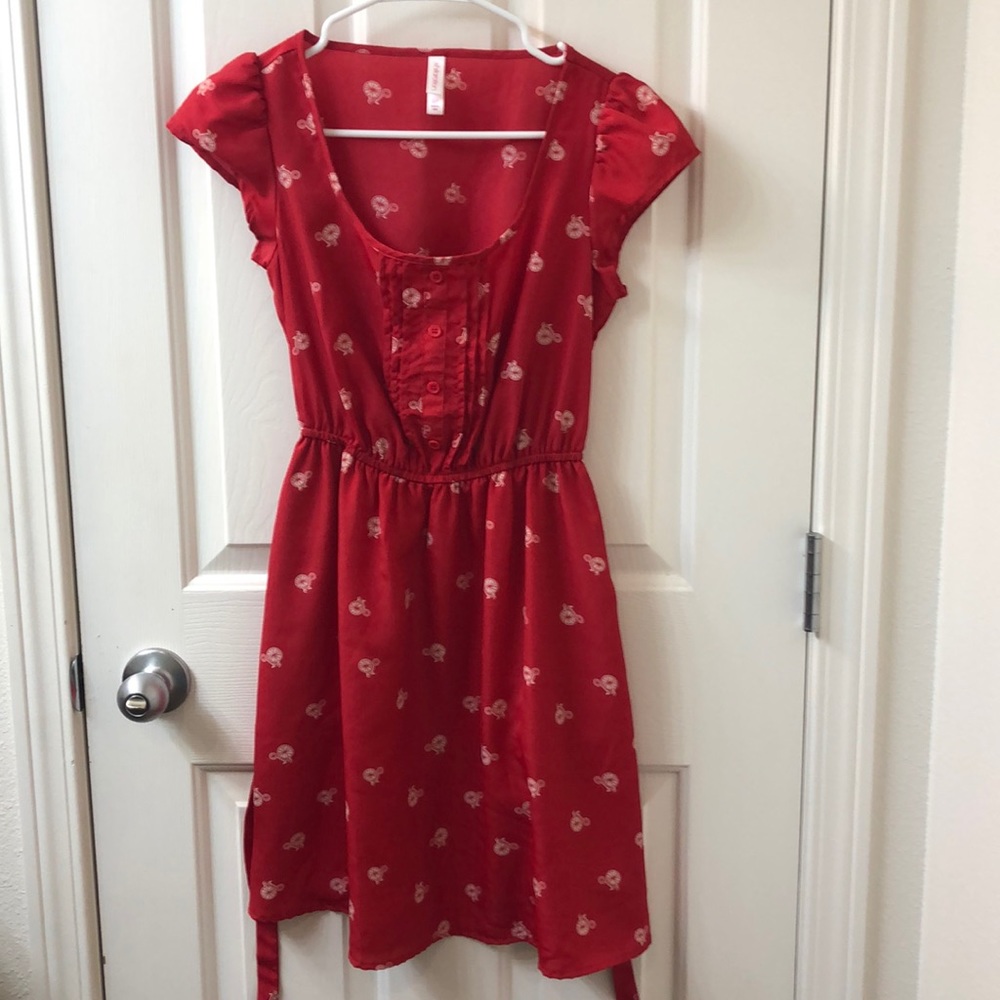 Red dress with white bicycles